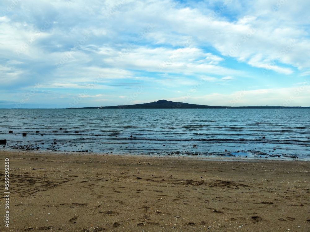 Rangitoto Island, viewed from Mission Bay Beach, Auckland