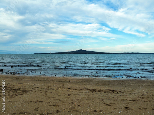 Rangitoto Island  viewed from Mission Bay Beach  Auckland