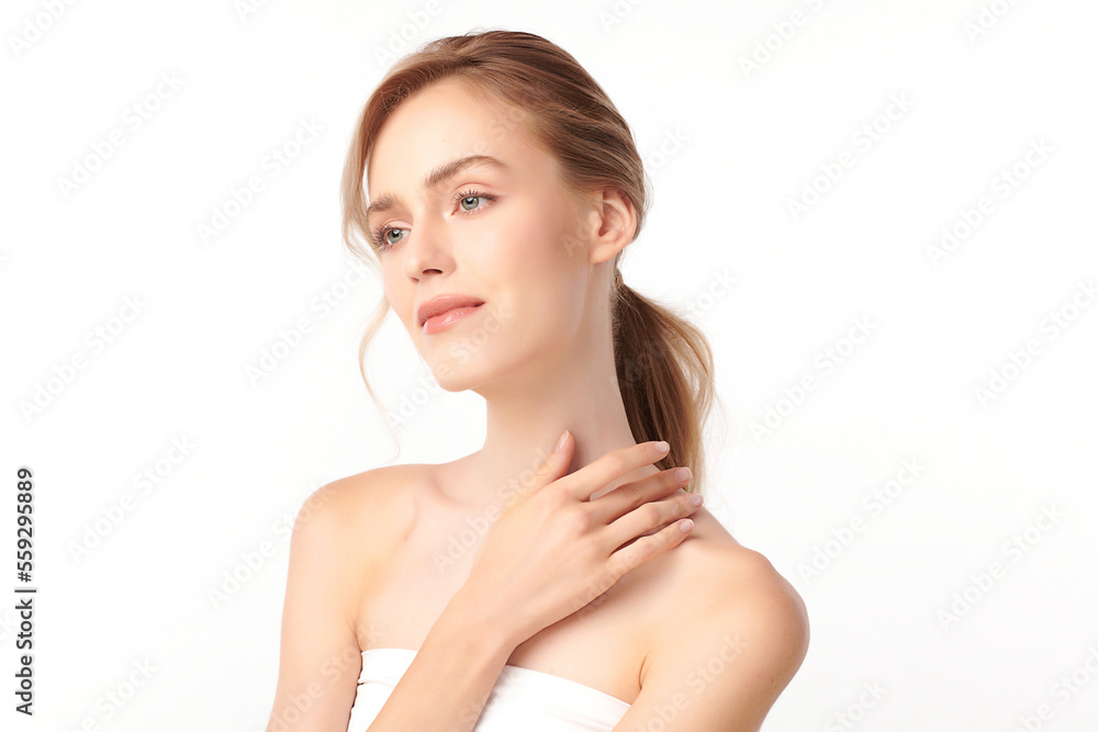 Beautiful young woman with clean fresh skin on white background, Face care, Facial treatment, Cosmetology, beauty and spa, women portrait. Beautiful young woman with clean fresh skin on white background, Face care, Facial treatment, Cosmetology, beauty and spa, women portrait.