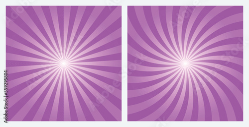 Magenta purple rays background. Sunburst pattern background set. Radial and swirl retro style background in pop art style. © cnh