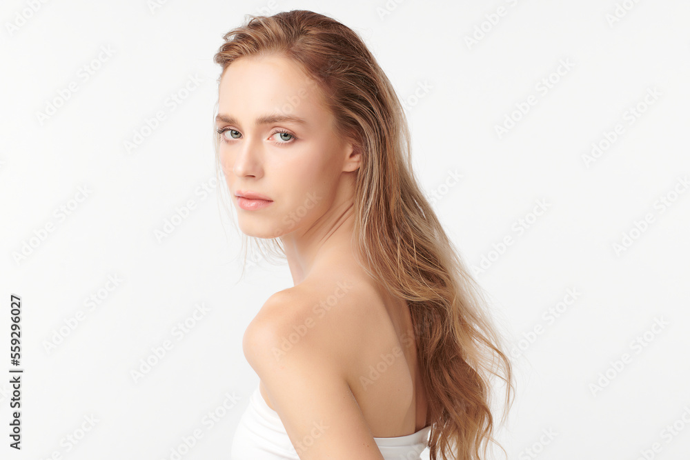 Beautiful young woman with clean fresh skin on white background, Face care, Facial treatment, Cosmetology, beauty and spa, women portrait. Beautiful young woman with clean fresh skin on white background, Face care, Facial treatment, Cosmetology, beauty and spa, women portrait.