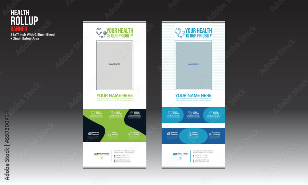 health vector roll up banner design for doctor medical medicine company use health vector roll up banner design for doctor medical medicine company use