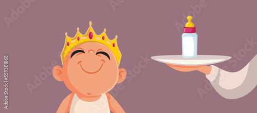 King Baby Wearing Crown being Served Food Vector Cartoon Illustration