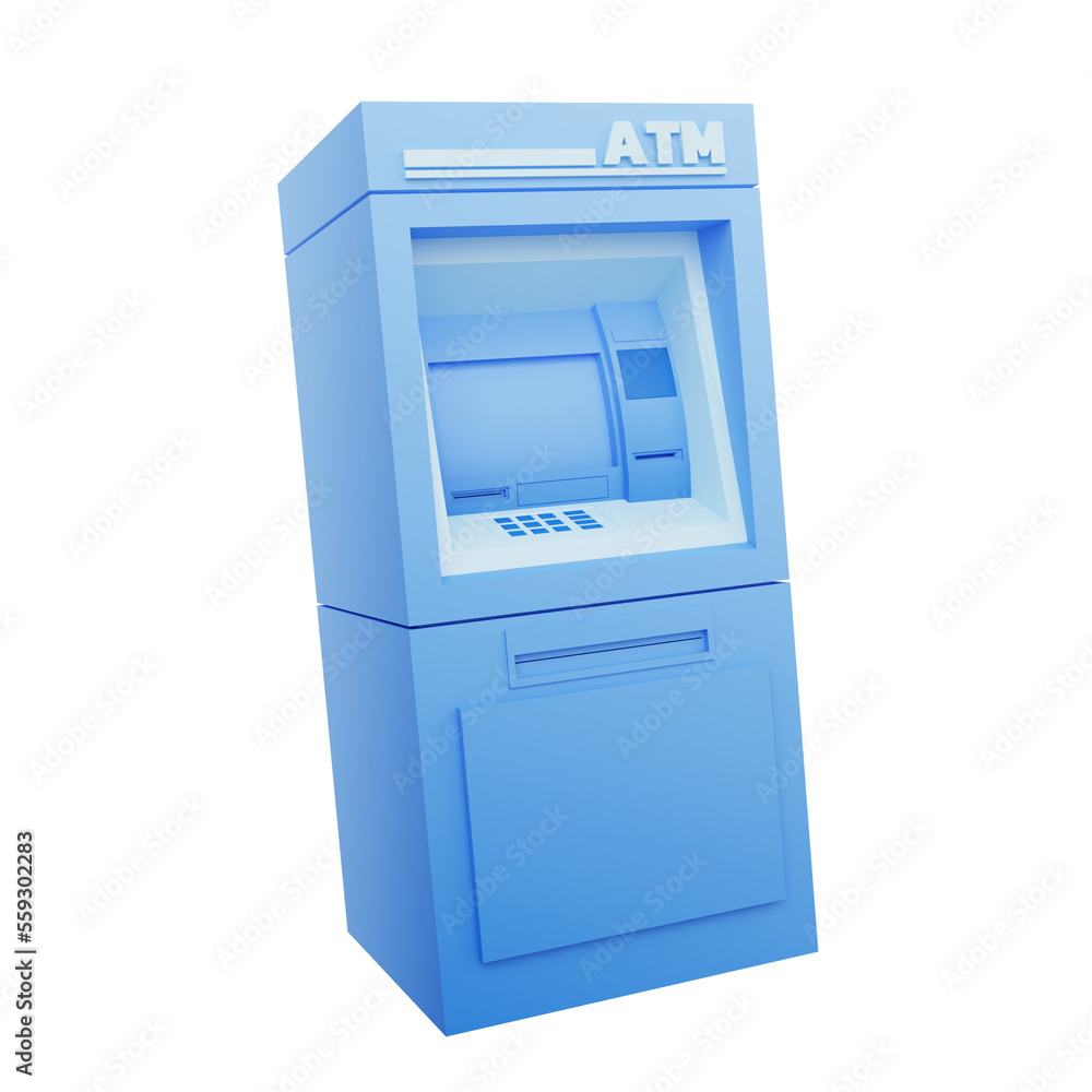 ATM bank cash machine isolated. monochromatic blue art. 3d illustration PNG file ATM bank cash machine isolated. monochromatic blue art. 3d illustration PNG file