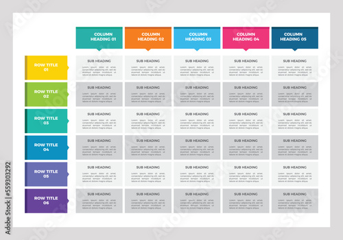 Presentations Table Templates, Tables Layout Design Vector Format, Infographics Table layout. Vector illustration for presentation