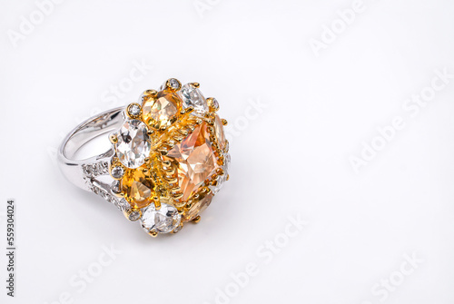 citrine silver ring , natural gemstone jewelry , citrine gemstone , gemstone ring on white background