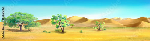 Trees on the edge of the desert illustration