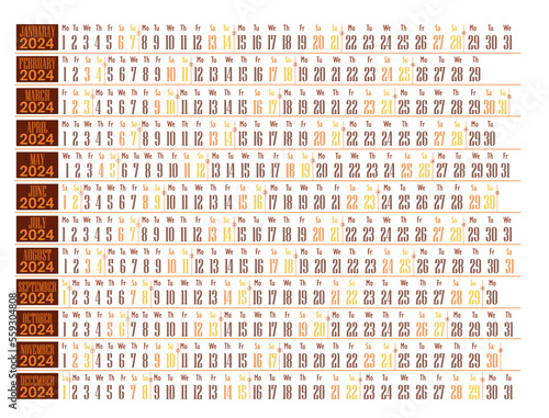CALENDAR DATE VECTOR 2024, COLORFULL