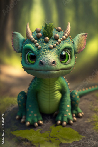 Cute chibi baby dragon closeup  generative AI