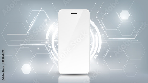 Realistic white smartphone mockup Perspective view with blank display isolated templates and futuristic technology concept, mobile phone abstract background, vector illustration