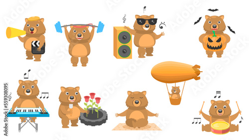 Big Set Abstract Collection Flat Cartoon Different Animal Wombats Vector Design Fauna Wildlife