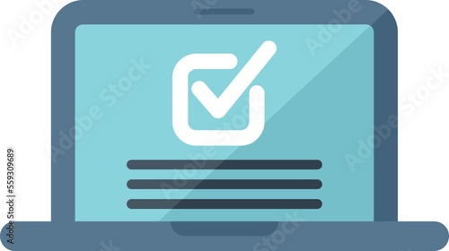 Laptop expertise icon flat vector. Quality expert. Standard control isolated