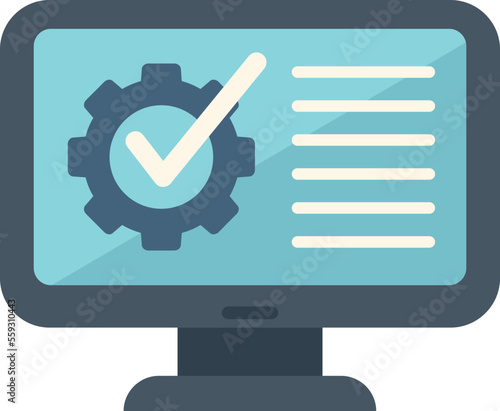 Expertise monitor icon flat vector. Quality expert. Work complete isolated