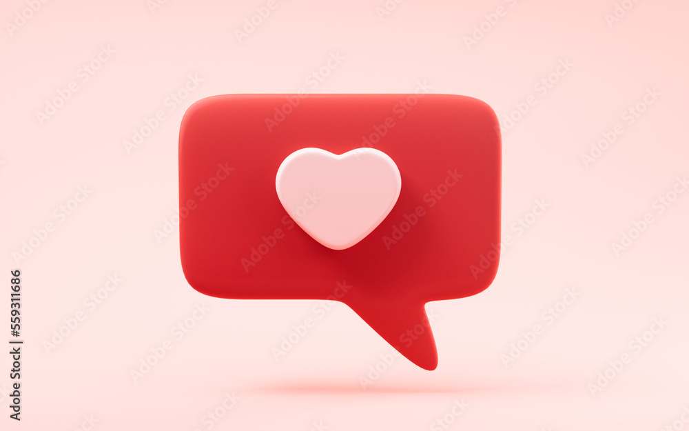 Love heart and talk bubble, 3d rendering.