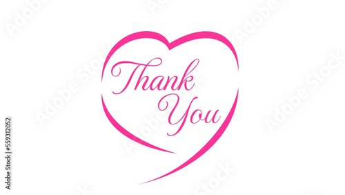Thank You pink love animated, suitable for celebration, wishes, events, message, holiday, festival. Thank You text animation white background