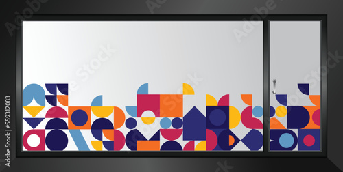 Colorful geometrical design for glass partition graphics.