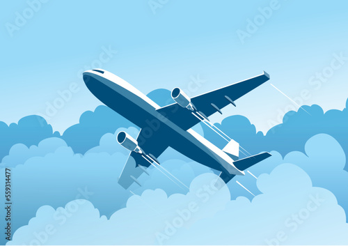 Aeroplane rise flying through cloud