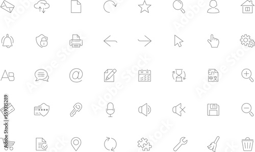 Set of interface thin line icon set. Web outline icons. Editable stroke design elements.