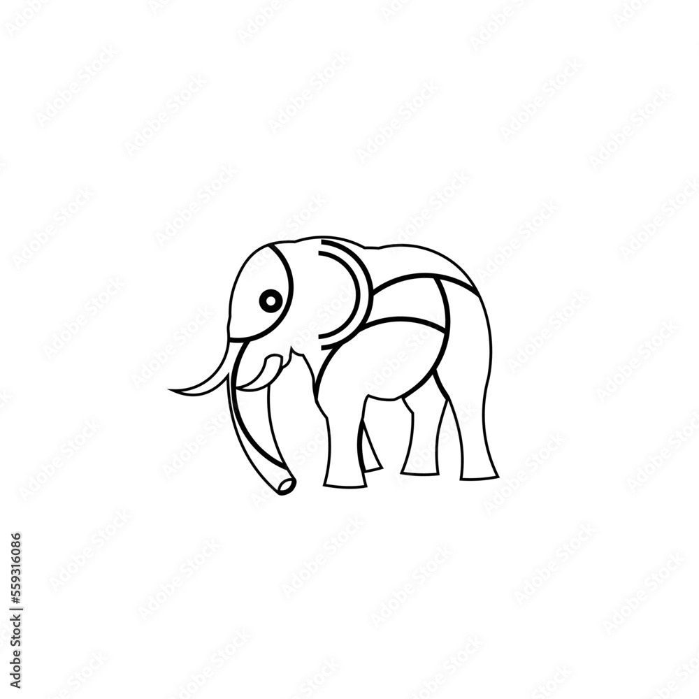 black and white elephant animal, simple and elegant, suitable for use in all fields, especially those related to the animal world