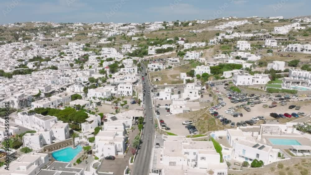 Aerial view of a street in Mykonos, Greece Aerial view of a street in Mykonos, Greece