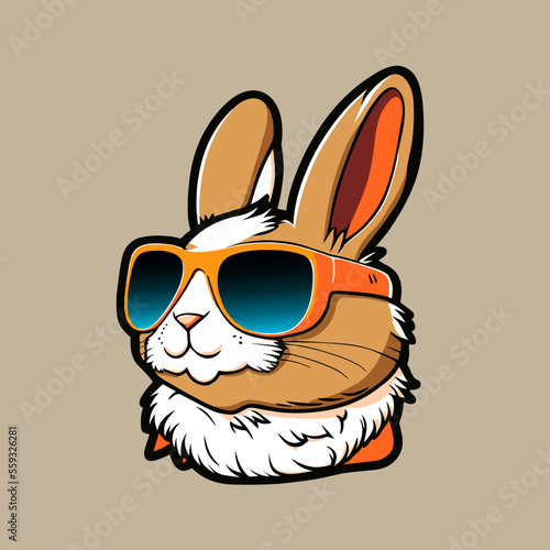 Cool rabbit in sunglasses. Sticker. Illustration for t-shirt printing.