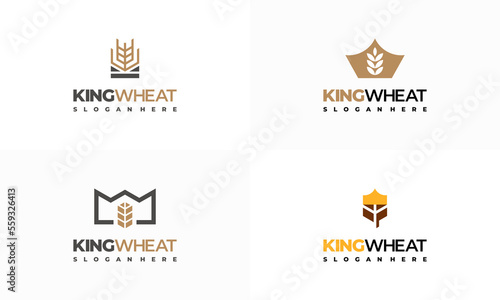 Set of King Wheat Logo designs concept vector  Royal Grain Wheat logo template