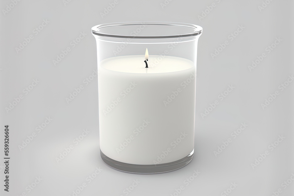 White pillar candle with no name, in a glass jar. Front view of an empty, glowing, ornamental scent tumbler for a mock up spa or votive. Christmas wax fire template that is clear. Generative AI White pillar candle with no name, in a glass jar. Front view of an empty, glowing, ornamental scent tumbler for a mock up spa or votive. Christmas wax fire template that is clear. Generative AI