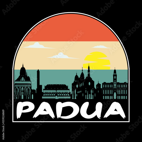 Padua Italy Skyline Silhouette Retro Vintage Sunset Padua Lover Travel Souvenir Sticker Vector Illustration SVG EPS