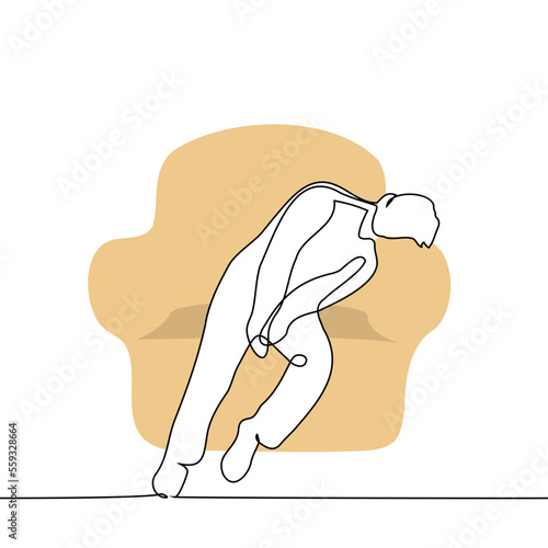 man fell asleep in an easy chair - one line drawing vector. concept fall asleep sitting, daytime sleep