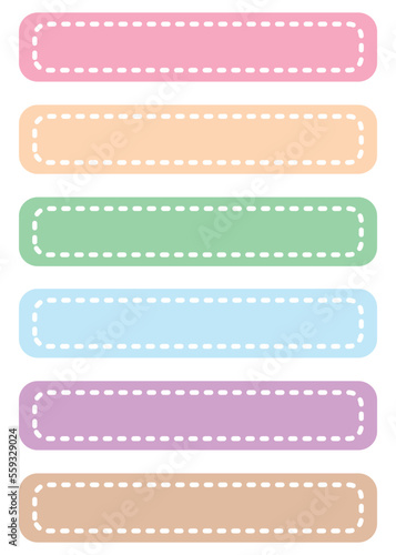 ポップな横長四角飾り枠6色セット　点線シンプル