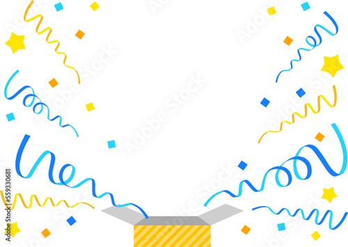 プレゼント箱から飛び出すリボンと紙吹雪のイラストフレーム／父の日／夏／余白あり