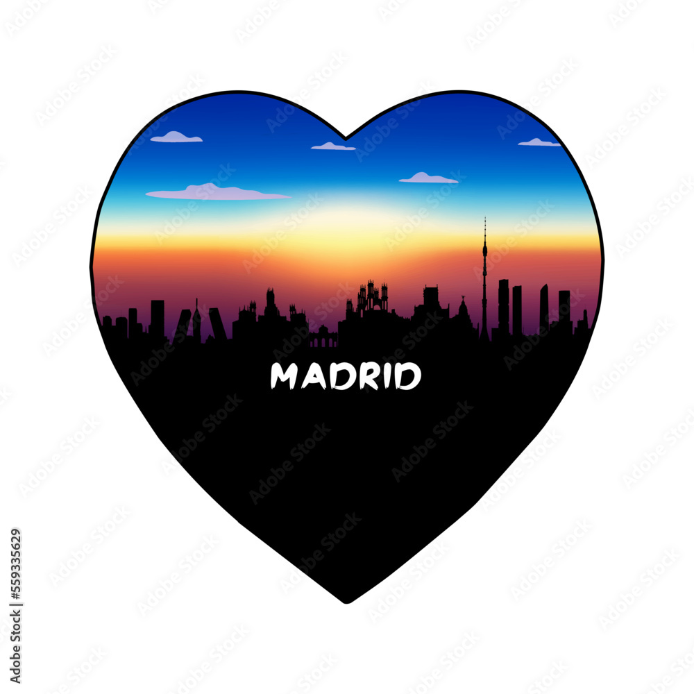 Madrid Spain Skyline Silhouette Retro Vintage Sunset Madrid Lover Travel Souvenir Sticker Vector Illustration SVG EPS