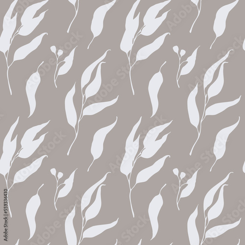 Eucalyptus leaves silhouette vector seamless pattern.