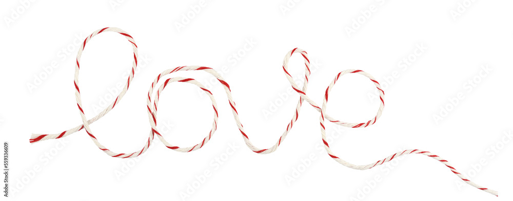 Red and white rope lettering LOVE isolated on white or transparent background Red and white rope lettering LOVE isolated on white or transparent background