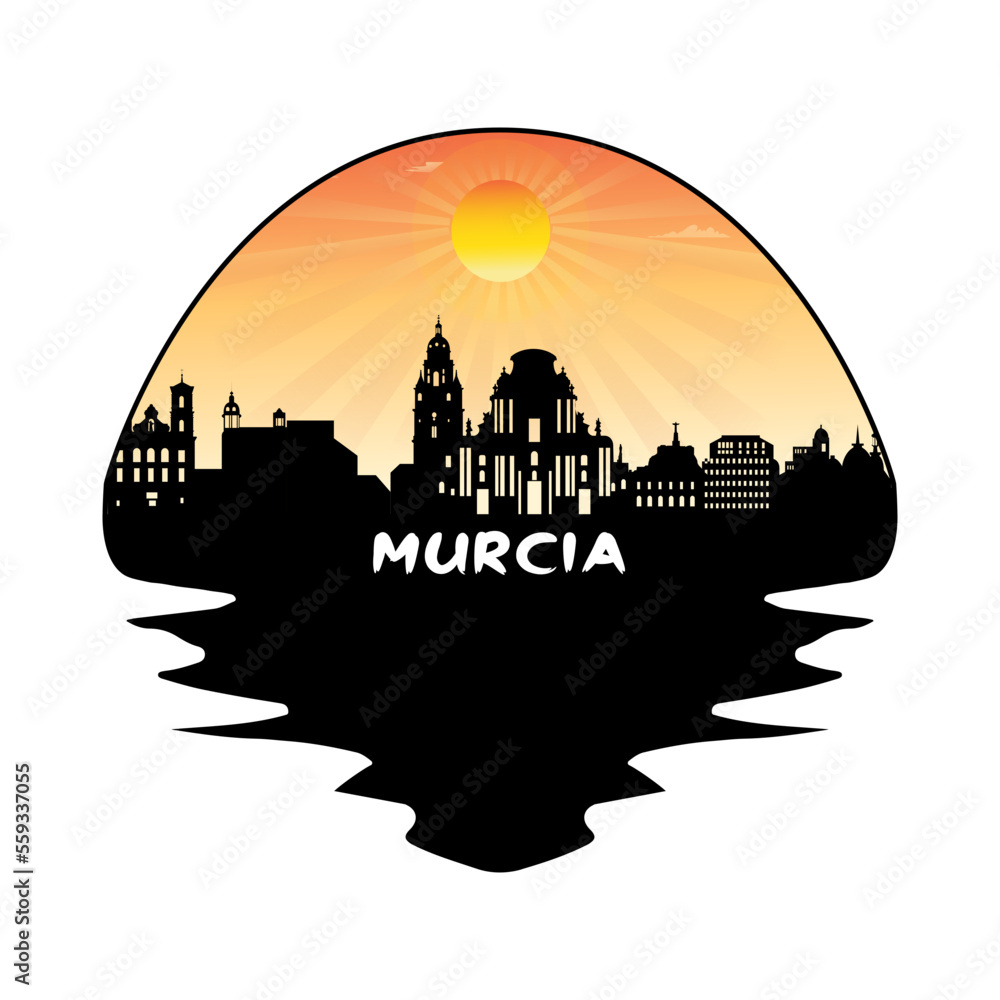 Murcia Spain Skyline Silhouette Retro Vintage Sunset Murcia Lover Travel Souvenir Sticker Vector Illustration SVG EPS