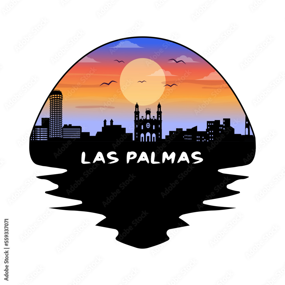 Las Palmas Spain Skyline Silhouette Retro Vintage Sunset Las Palmas Lover Travel Souvenir Sticker Vector Illustration SVG EPS