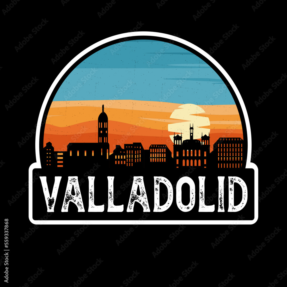 Valladolid Spain Skyline Silhouette Retro Vintage Sunset Valladolid Lover Travel Souvenir Sticker Vector Illustration SVG EPS