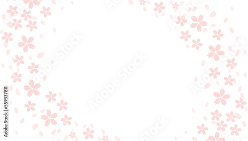 桜の花びらに囲まれた背景フレームイラスト