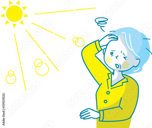 太陽の光が眩しくて辛いシニア女性のイラスト素材