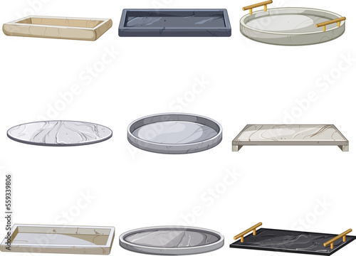 marble tray set cartoon. food healthy, modern stone, diet natural, nutrition meal, decoration marble tray vector illustration