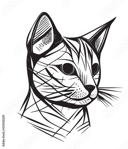 Minimalistic cat head line vector in simple style black and white