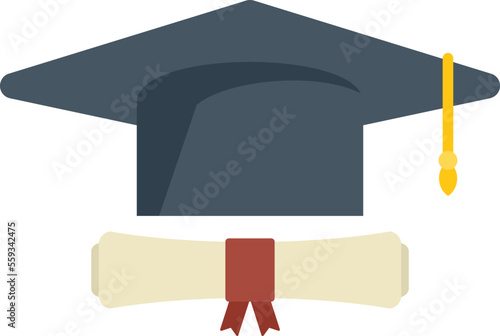 Degree cap icon flat vector. School diploma. Online university isolated