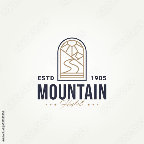 minimalist mountain hostel icon logo template vector illustration design. simple modern hotel, villa, rent house logo concept
