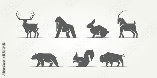 set of modern minimalist silhouette wild animal logo icon template vector illustration design
