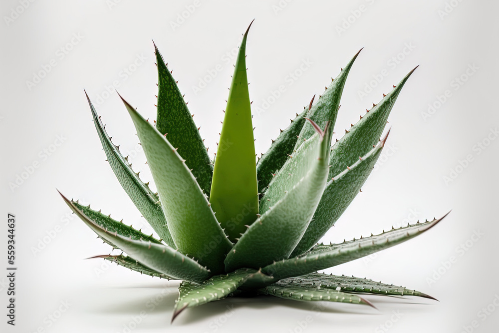 solitary aloe vera plants on a white backdrop. Generative AI solitary aloe vera plants on a white backdrop. Generative AI
