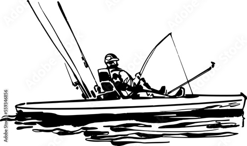 vector sketch of the fisherman on a kayak