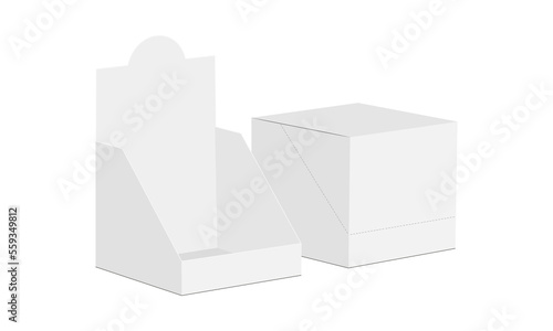 Square Display Box Mockup, Opened and Closed, Isolated on White Background. Vector Illustration