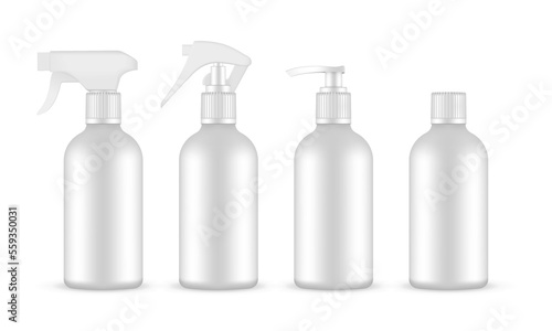 Set of Blank Plastic Bottles With Sprayer and Pump, Isolated on White Background. Vector Illustration