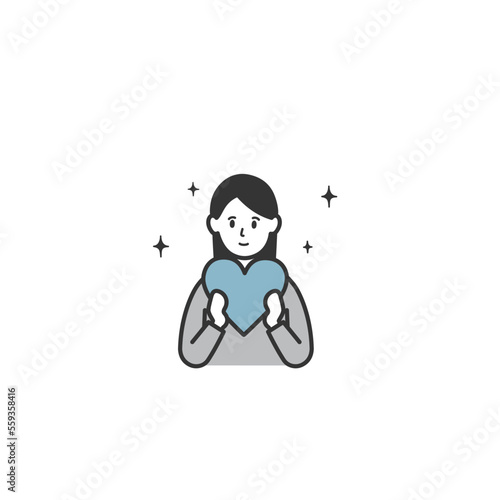 ハートを持つ女性の上半身イラスト