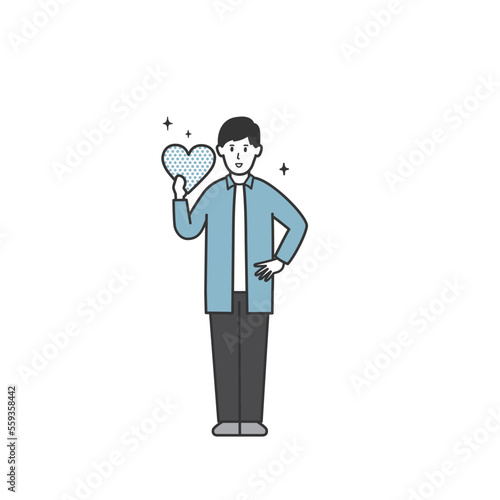 ハートを持った男性の全身イラスト